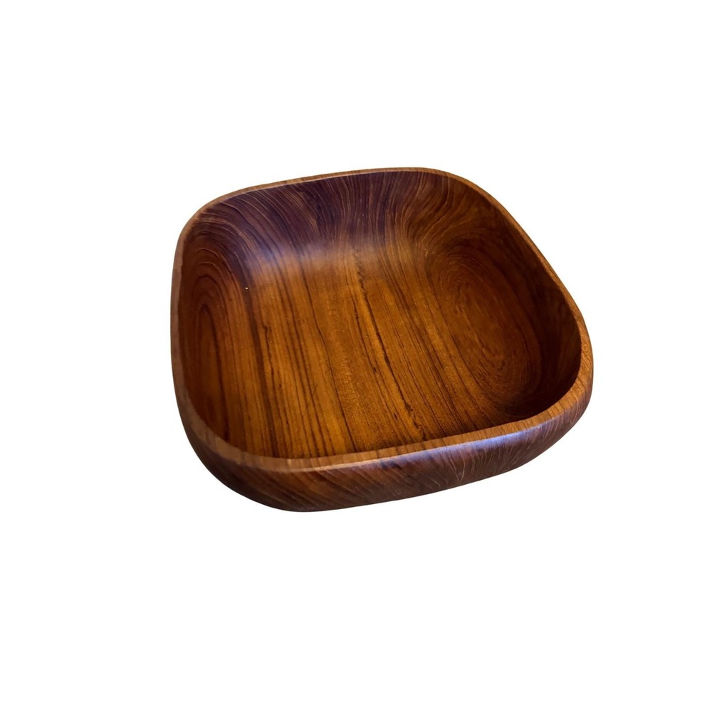 Vintage Mid Century Modern Square Teak Wood Serving Bowl 10 Inch MCM Centerpiece